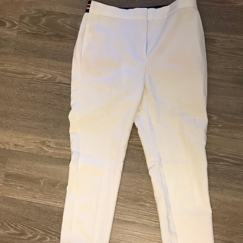 Zara Basic White Pants Striped Waist